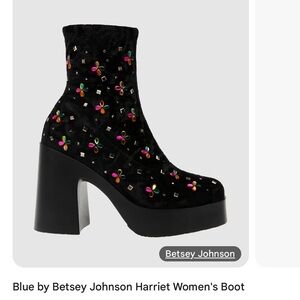 Betsey Johnson Black Heeled Boots with Chunky Heel